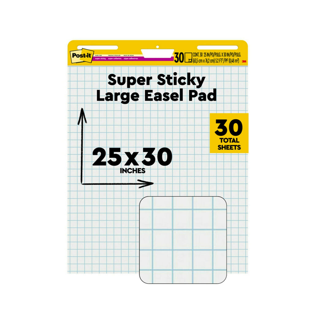 Super Sticky Easel Pad, 1" Grid Lines, 25" x 30", White, 30 Sheets B29883