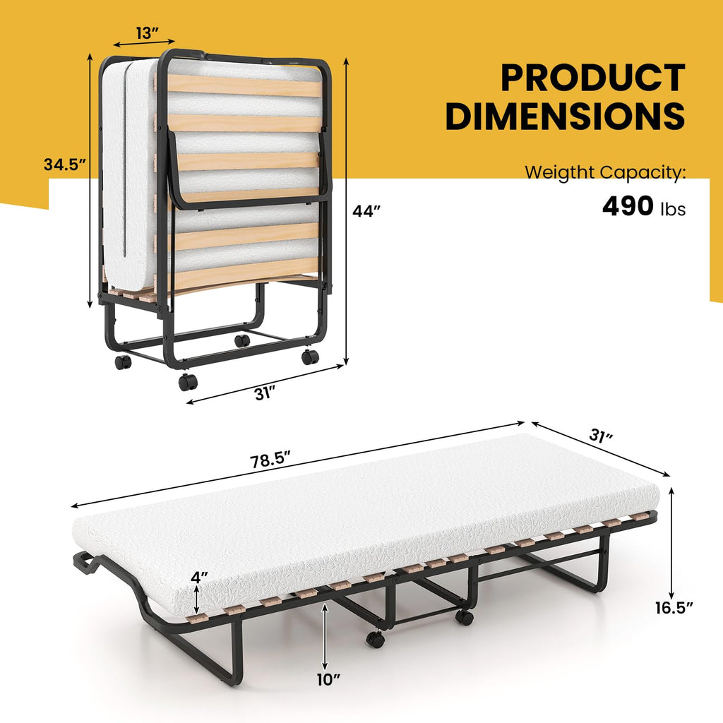 78.5” x 31” Folding Bed with 5” Memory Foam Mattress V6759
