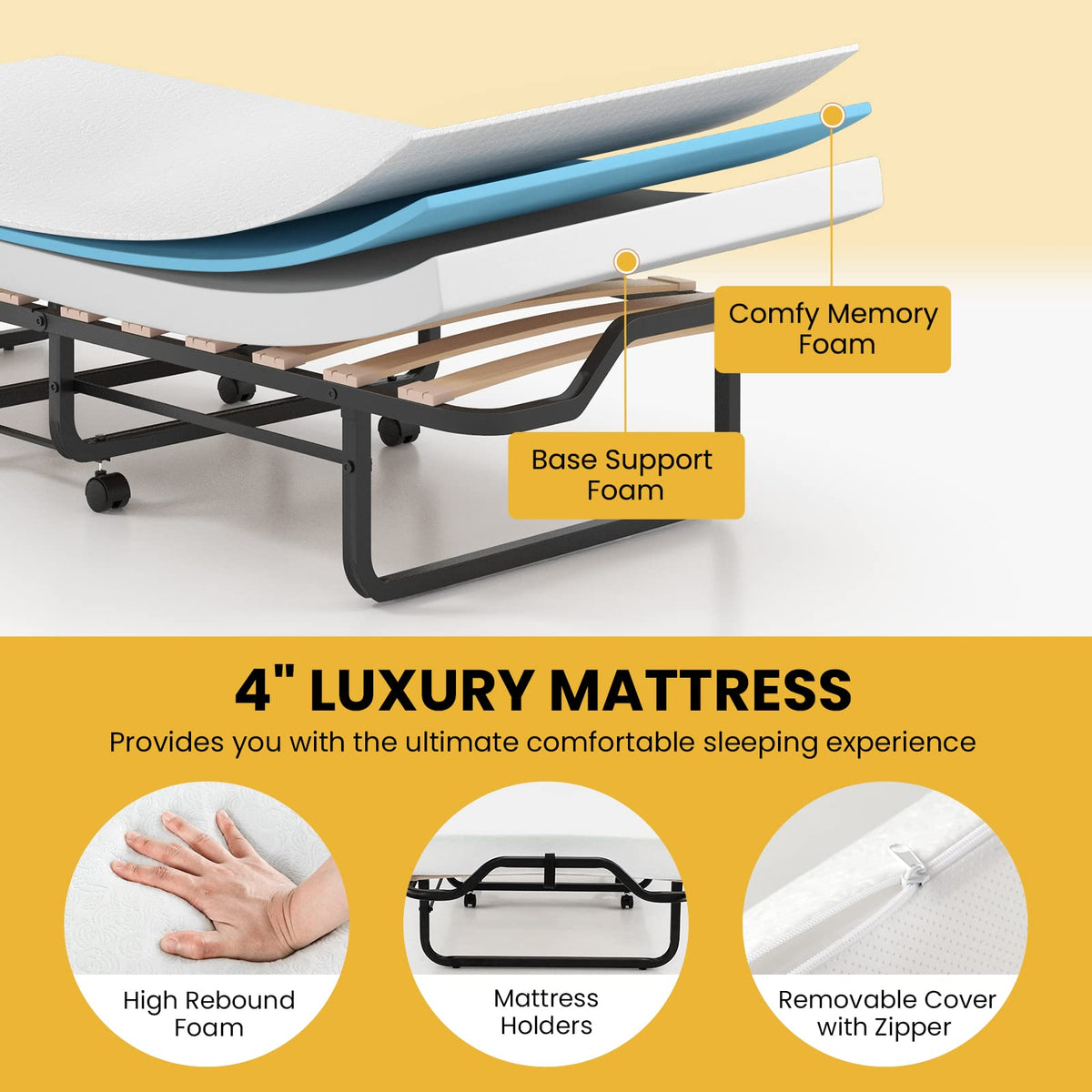 78.5” x 31” Folding Bed with 5” Memory Foam Mattress V6759