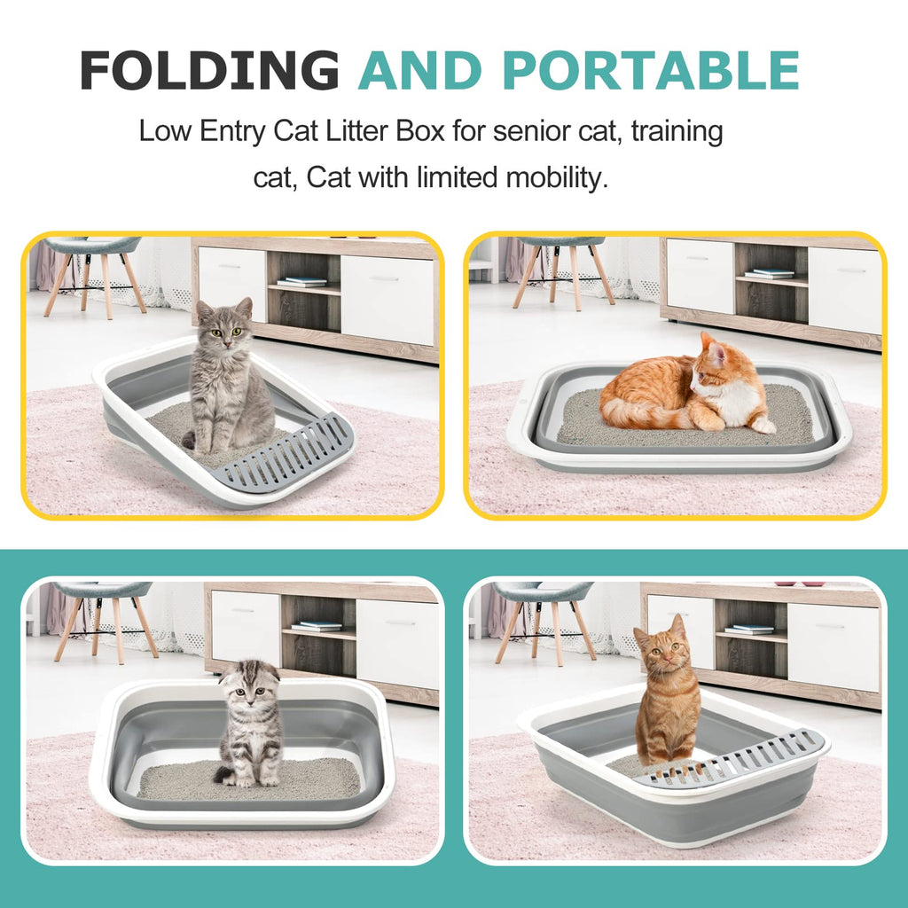 Foldable Height-Adjustable Cat Litter Box with Scoop T994
