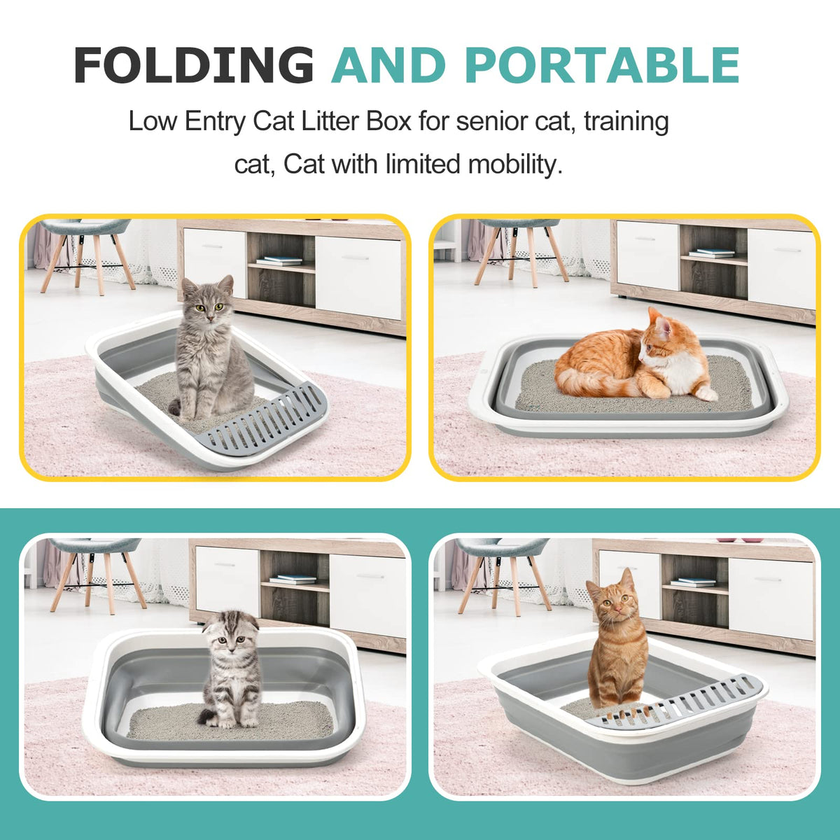 Foldable Height-Adjustable Cat Litter Box with Scoop T994