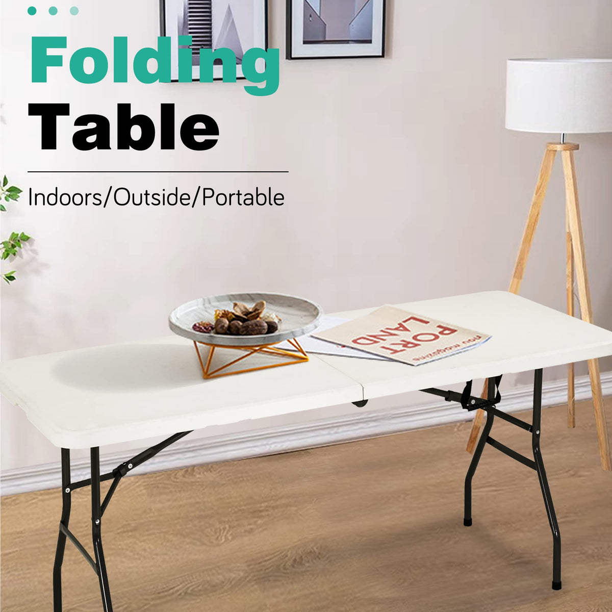 6FT White Portable Plastic Folding Table D253