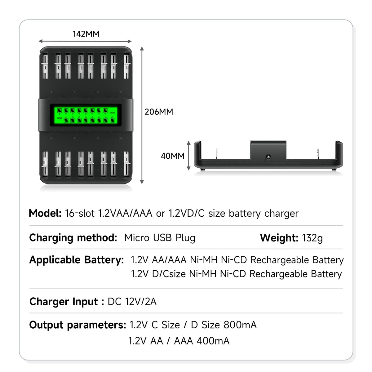 16 Pack Rechargeable AA Batteries with Charger H325213