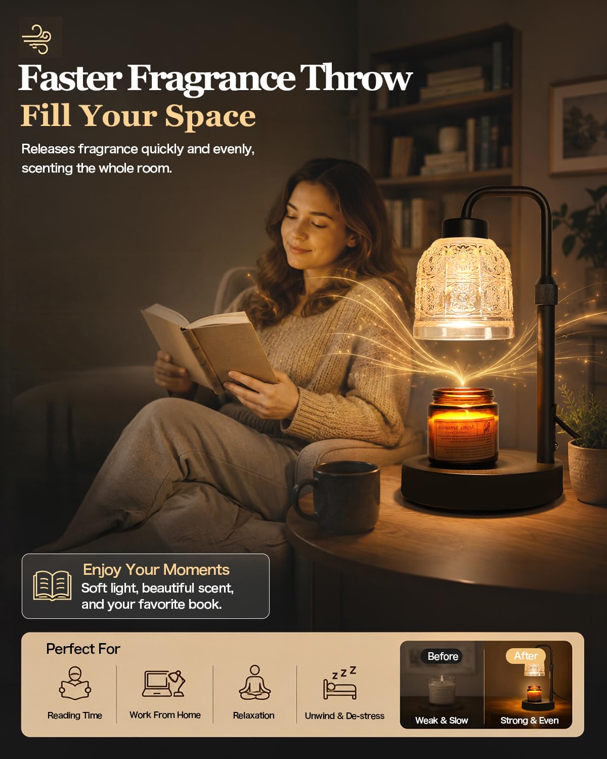 Candle Warmer Lamp with Timer, Gold I511182