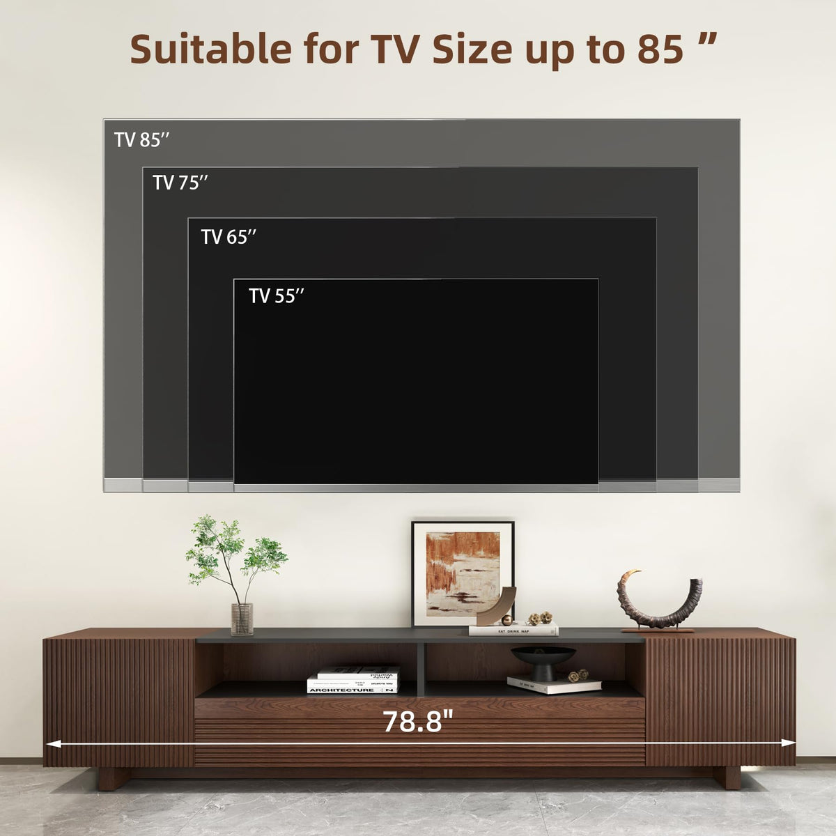 78.8 Inch Dark Brown Walnut TV Stand with Storage X4137
