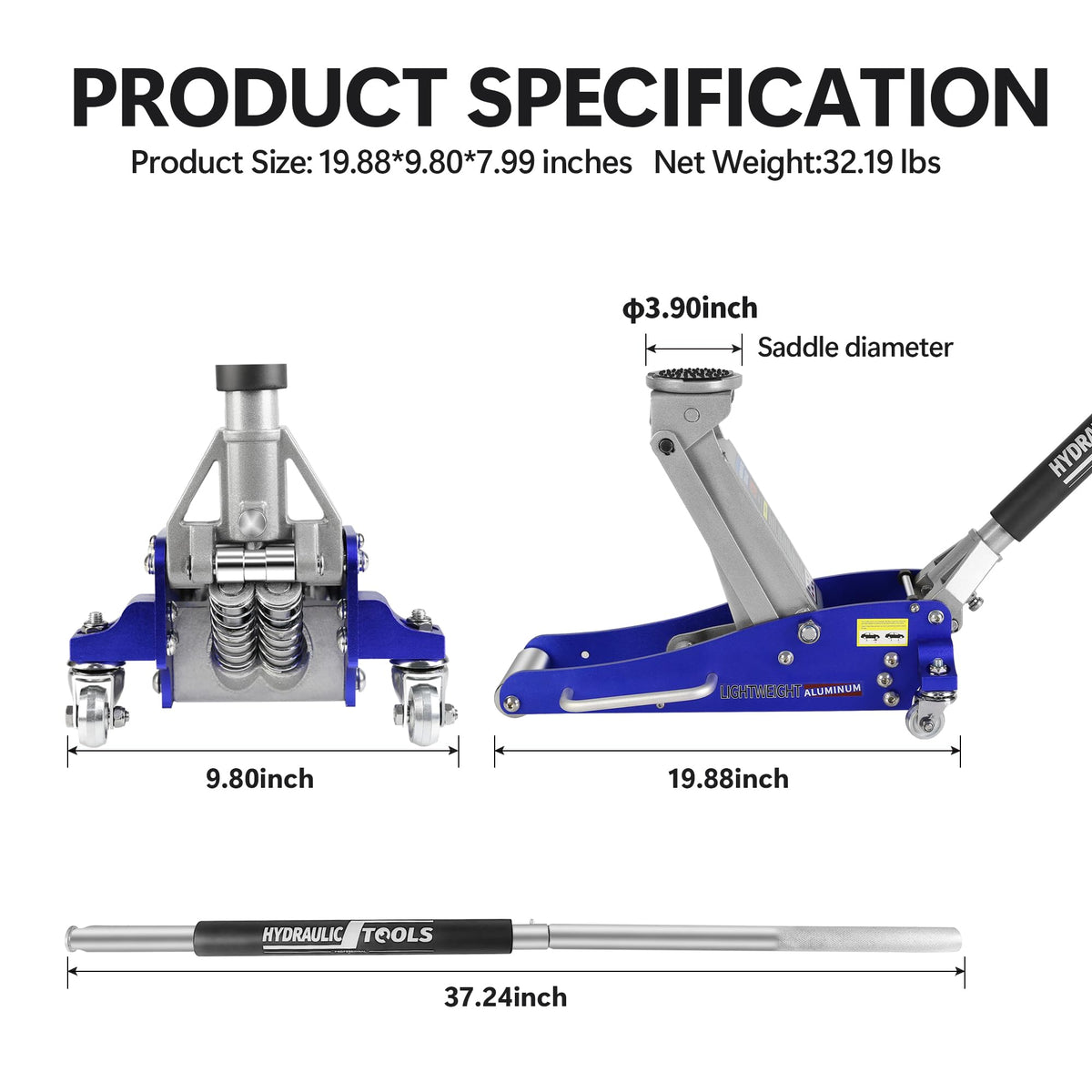 Heavy Duty Hydraulic Low Profile Aluminum Steel Floor Jack 1.5 Ton Blue L15395