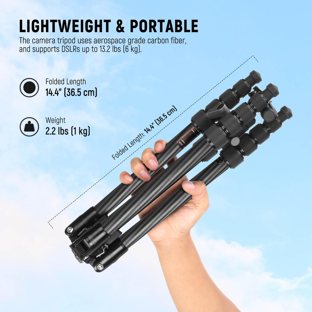 Carbon Fiber Camera Tripod Monopod 65" Lightweight Compact Travel DSLR Video Stand 360° Ball Head 13.2 lbs B255562