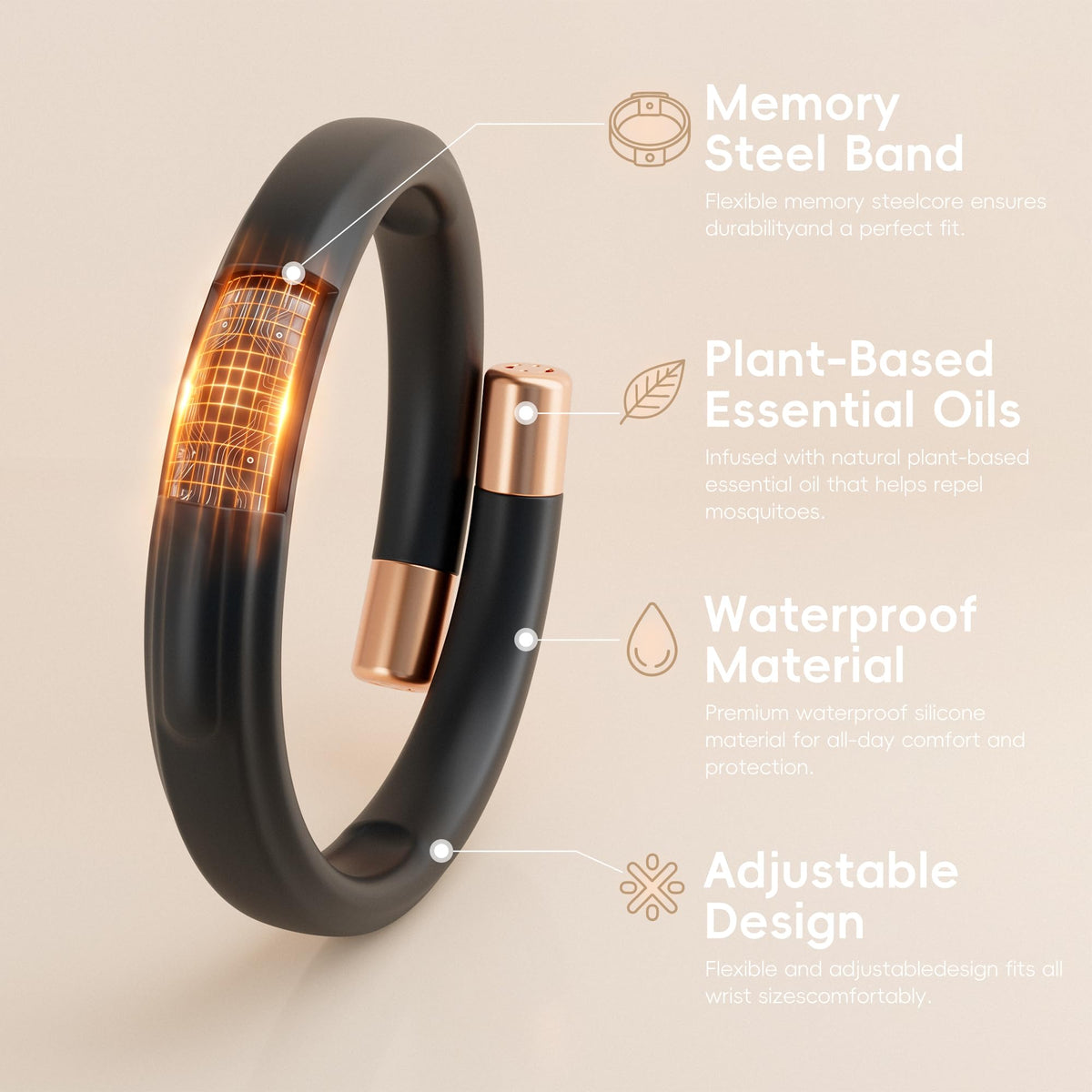 Black 4 Pack Mosquito Repellent Bracelets H491
