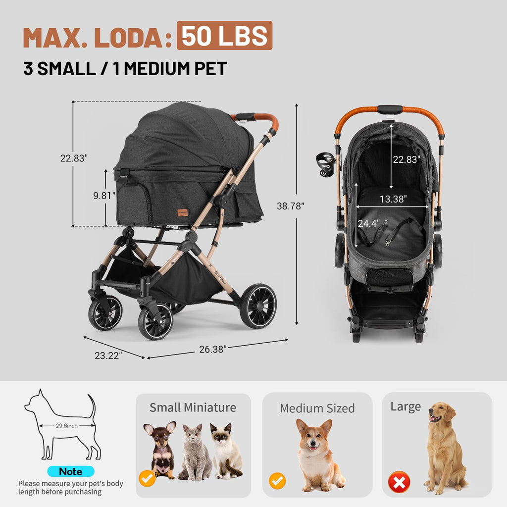 4-Wheel Pet Stroller with Reversible Handle H32268