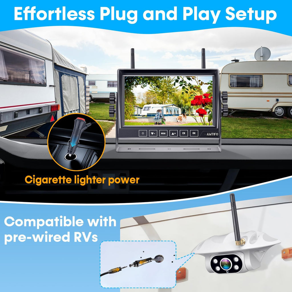 Wireless RV Backup Camera 1080P HD with 7″ DVR Monitor O7370