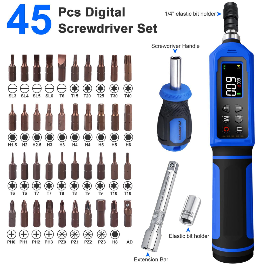 46 Pcs Digital Torque Screwdriver Set 1/4" Adjustable J7630