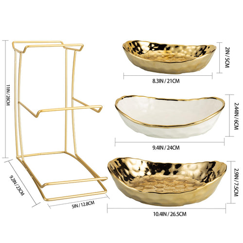 3 Tier White Gold Ceramic Fruit Bowl W85851