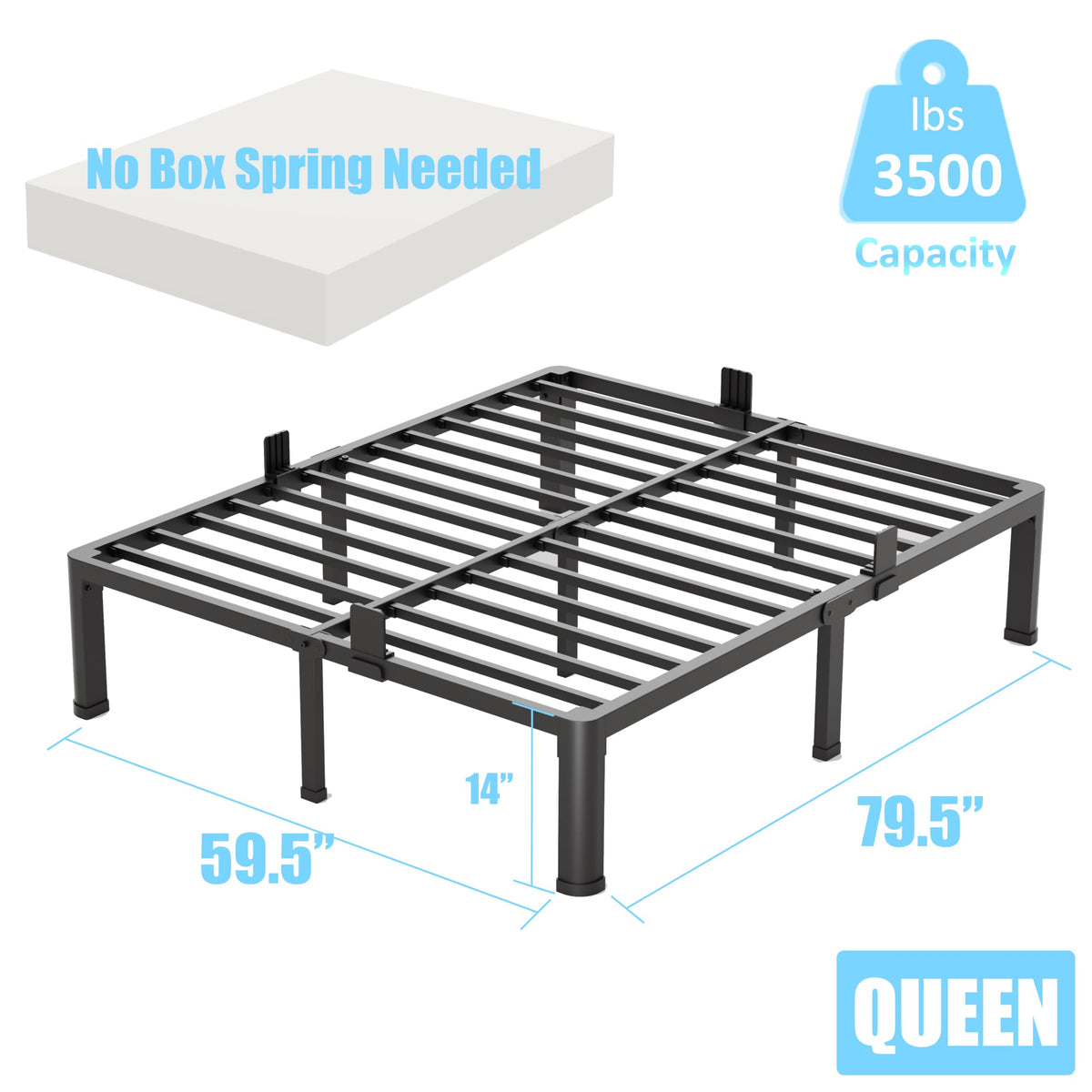 Queen Size 14 Inch Metal Platform Bed Frame T6933