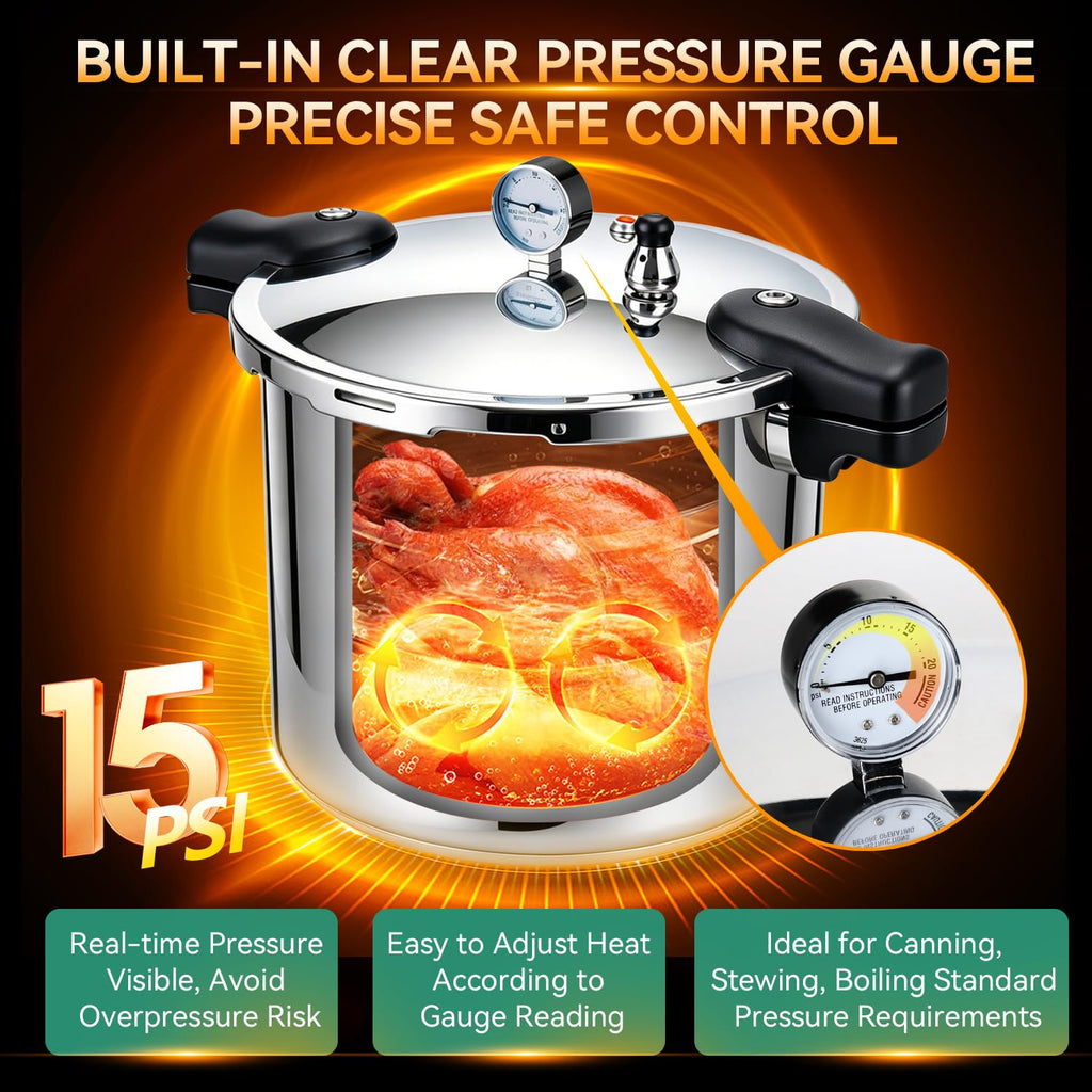 23-24QT Aluminum Pressure Cooker with Pressure Gauge R44070