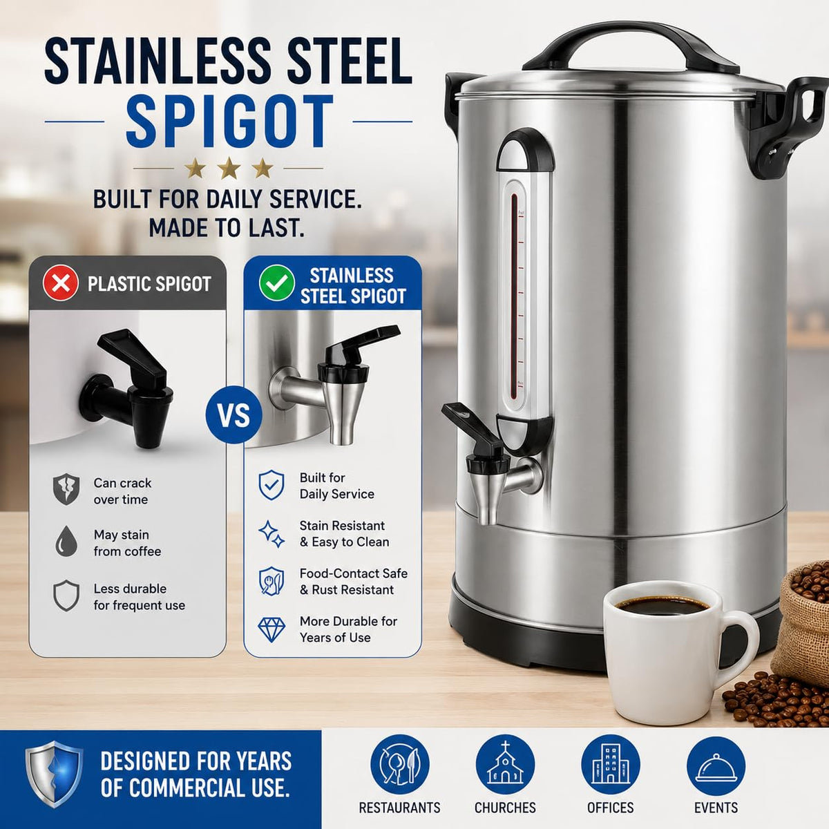 16L 304 Stainless Steel Commercial Coffee Urn B310415