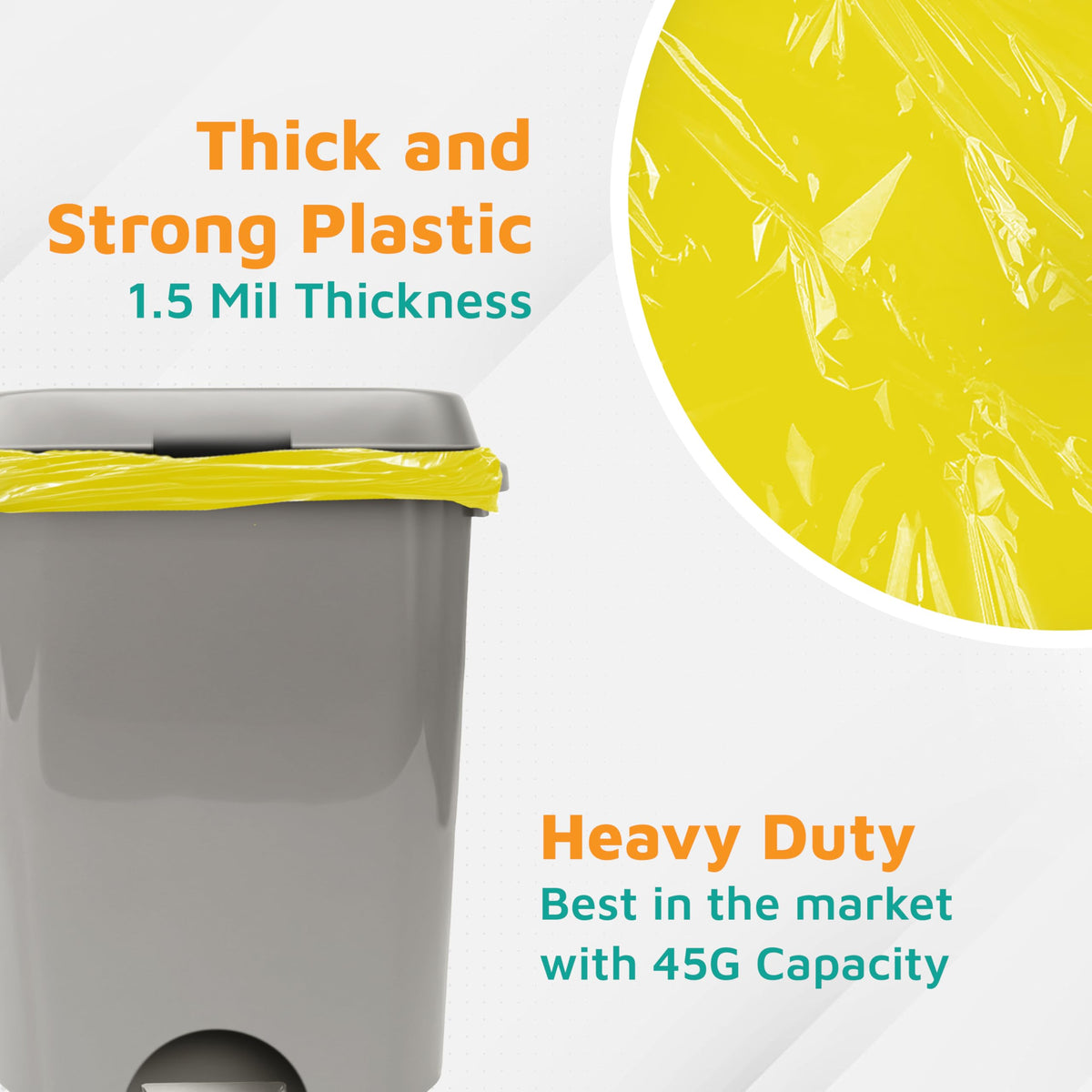 Yellow 40-45 Gallon Heavy Duty Trash Bags, 1.5 Mil, 100-Count K395779