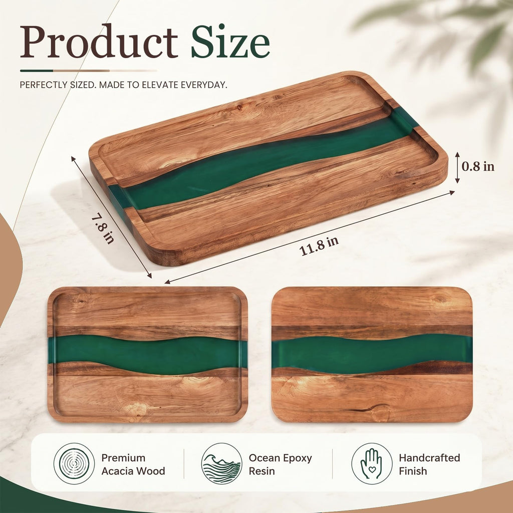 Turquoise Resin Acacia Wood Valet Tray Z3229