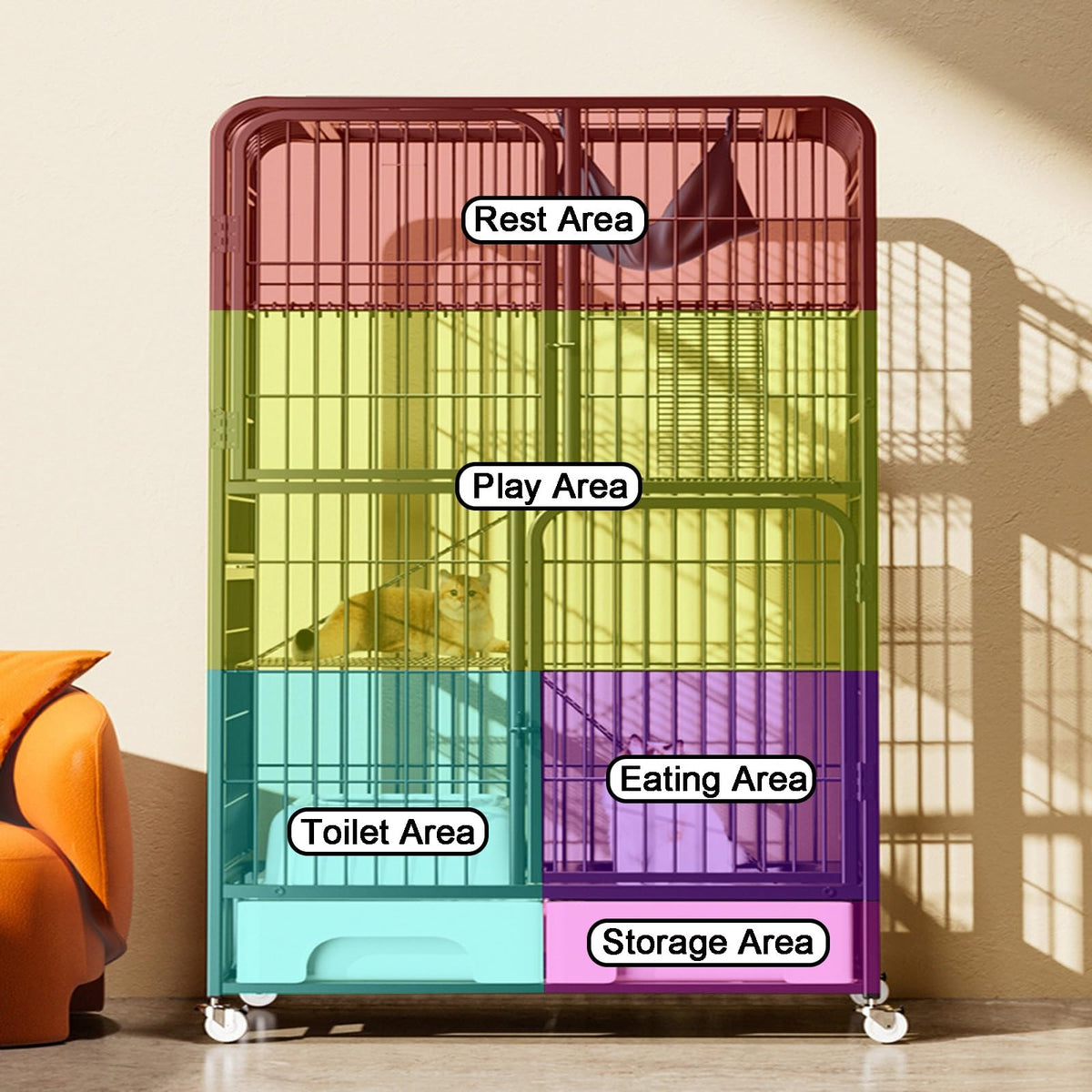4-Tier Metal Cat Cage with Litter Box and Hammock O92330