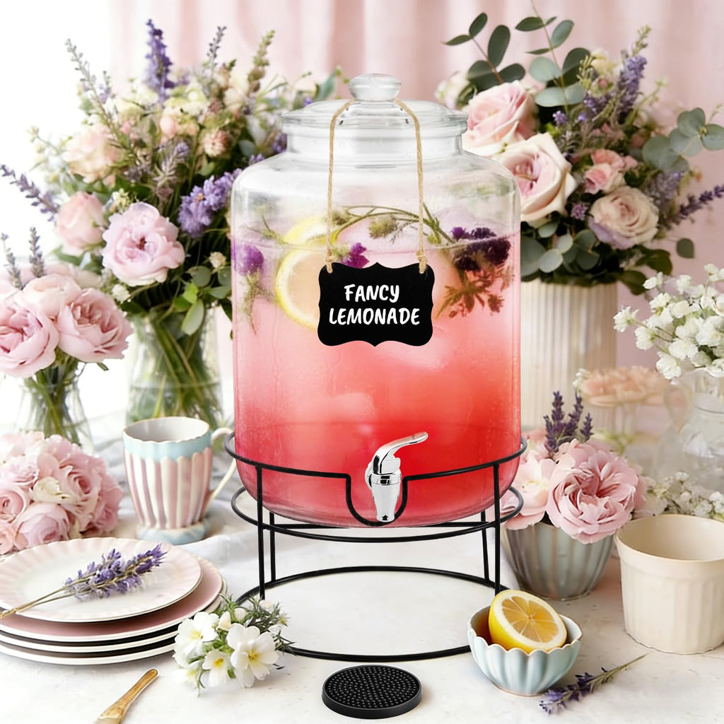 4 Gallon Glass Beverage Dispenser with Stand and Spigot W852841