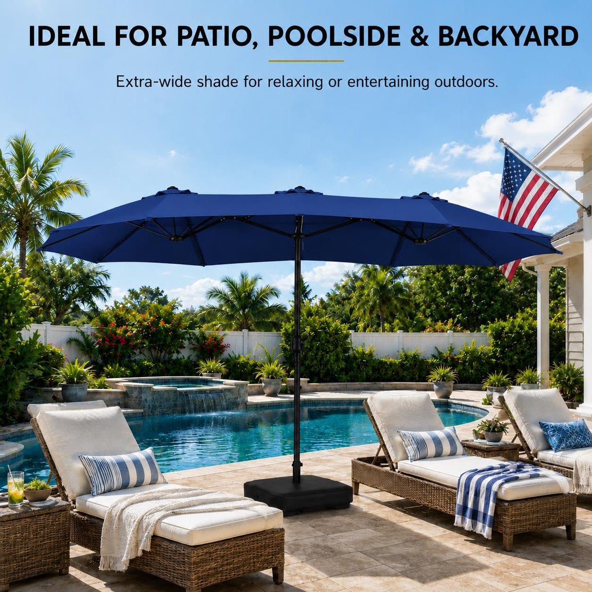 13FT Double-Sided Patio Umbrella with Base Navy Blue P515992