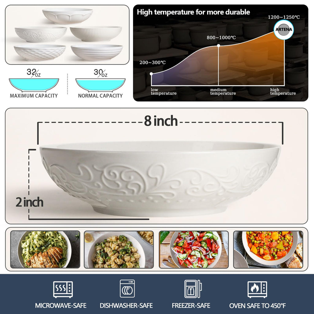 White Ceramic 32oz Pasta Bowls Set of 4 V2214