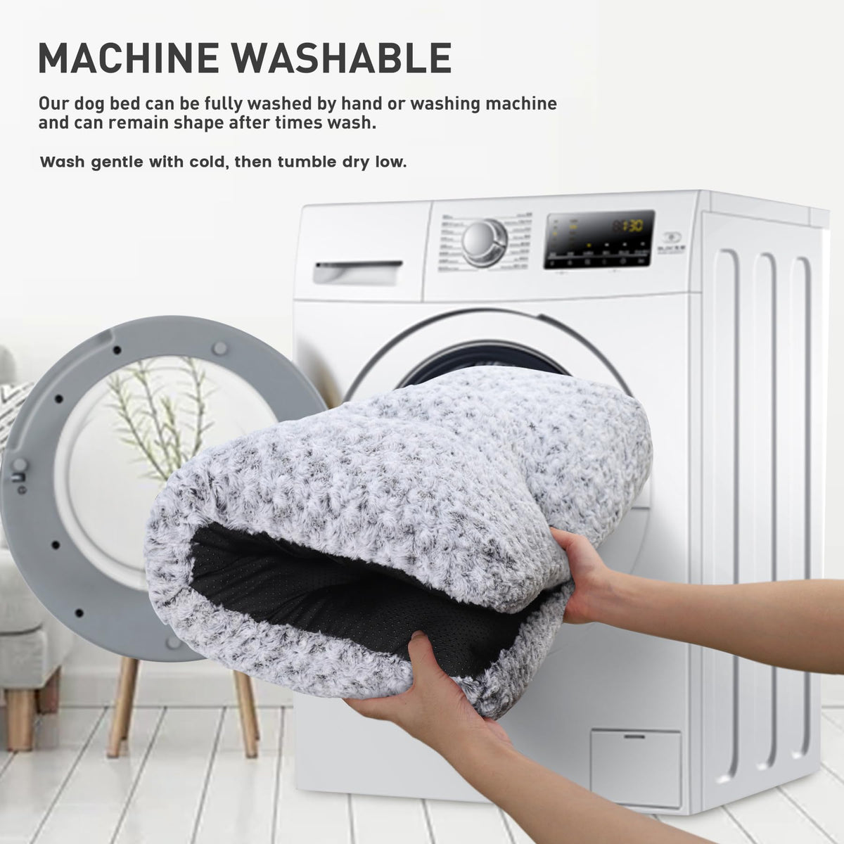 Washable Plush Dog Bed Medium 35"x23" Gray S122958