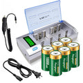 10000mAh Rechargeable D Batteries 6 Counts and Universal Battery Charger O80392