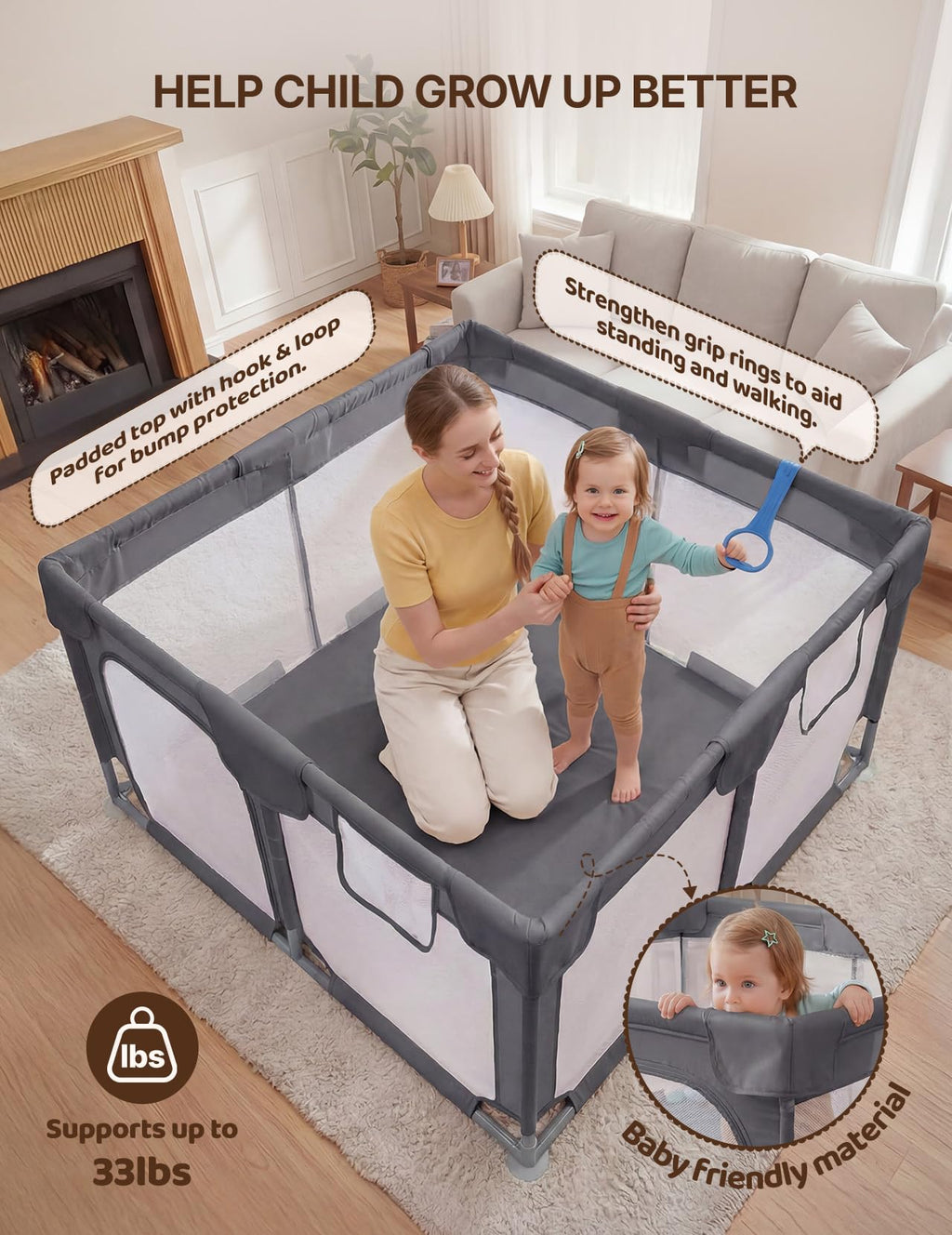 Dark Gray Baby Playpen E500