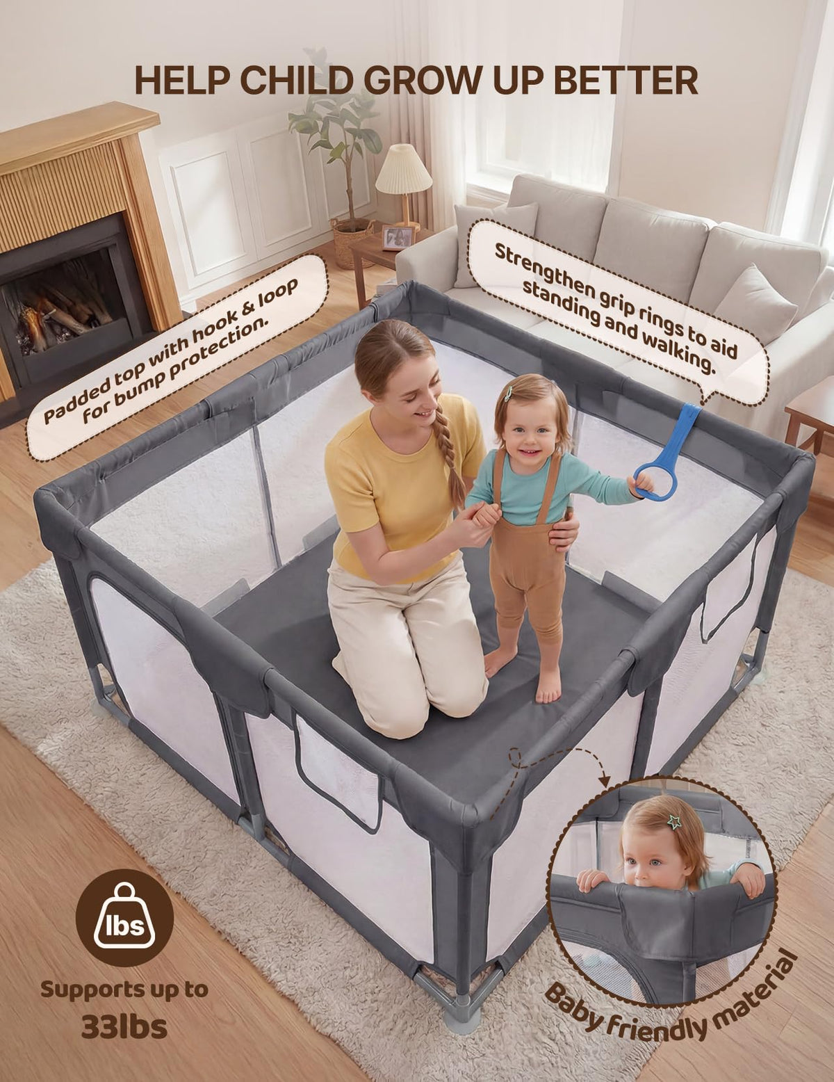 Dark Gray Baby Playpen E500