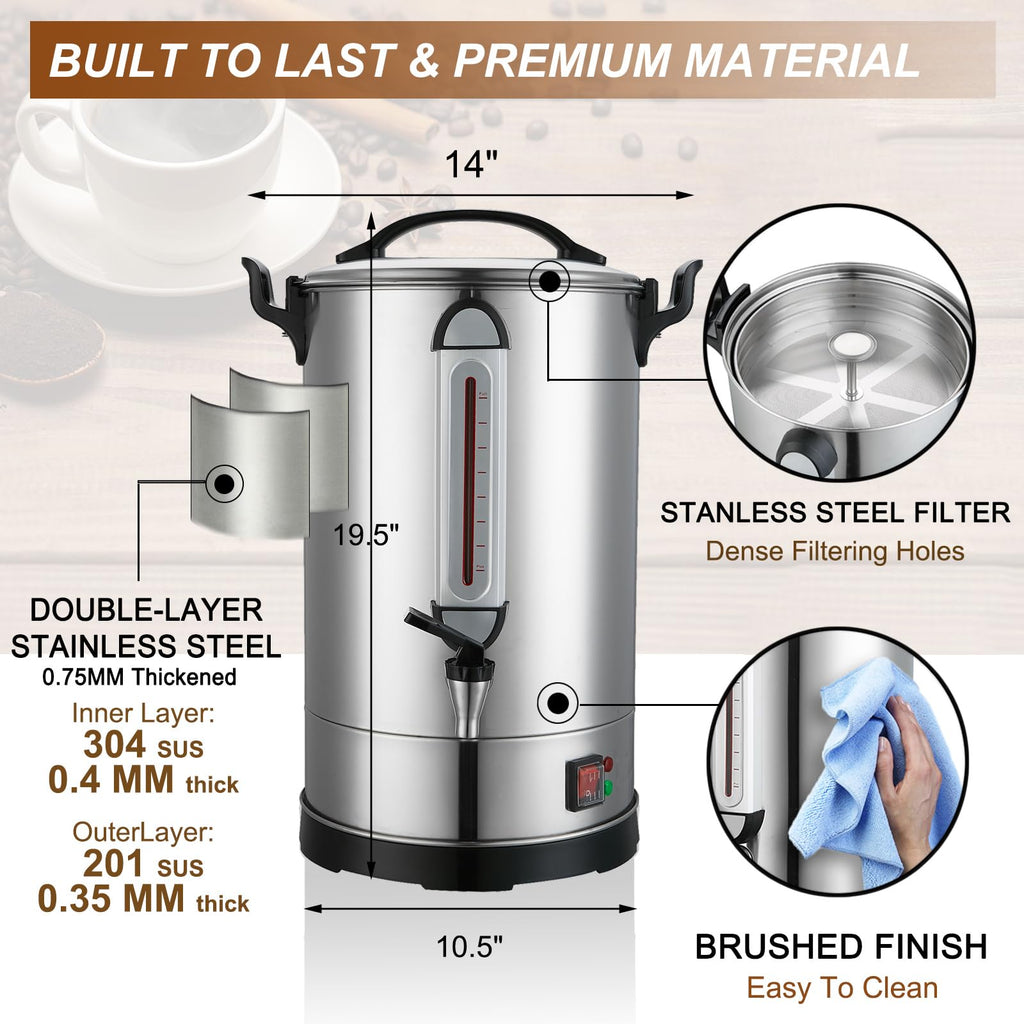 16L 304 Stainless Steel Commercial Coffee Urn B310415