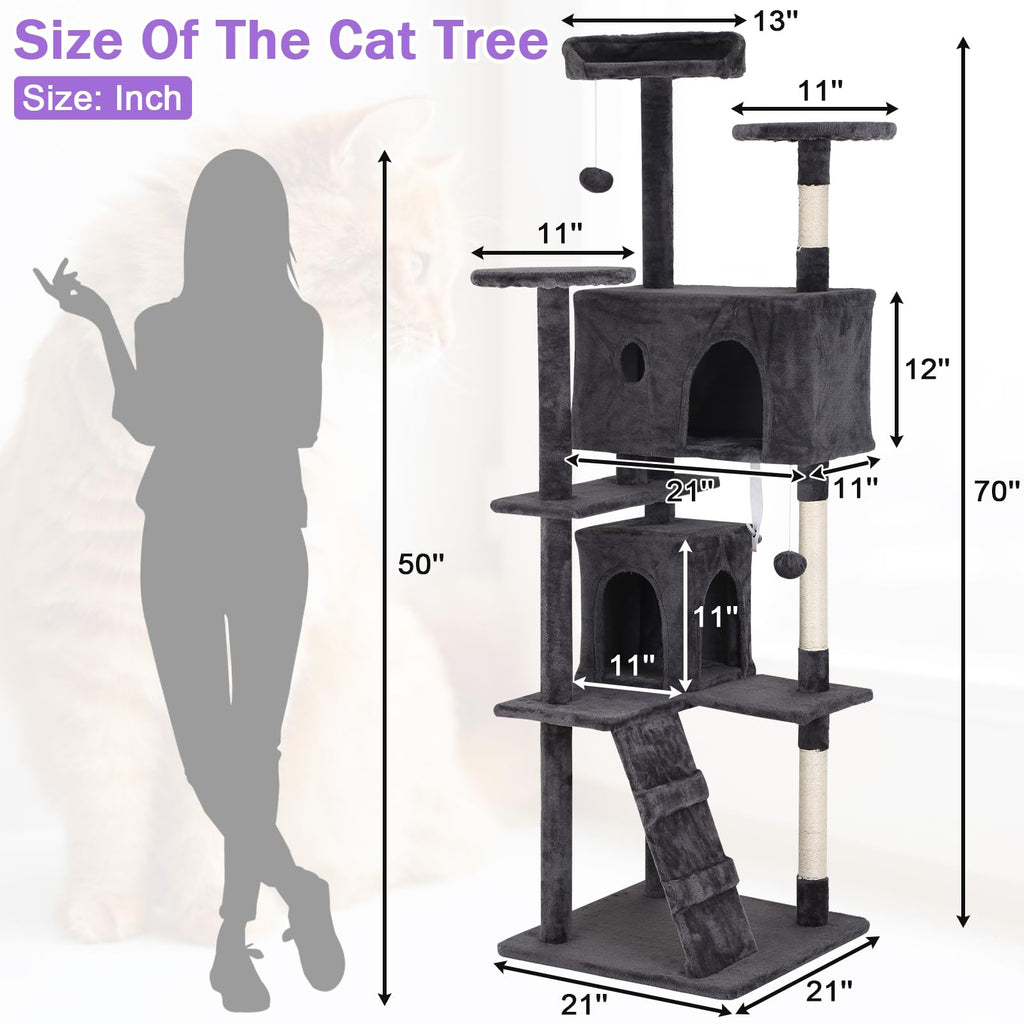 70 Inch Tall Dark Grey Cat Tree Cat Climbing Tower C1039
