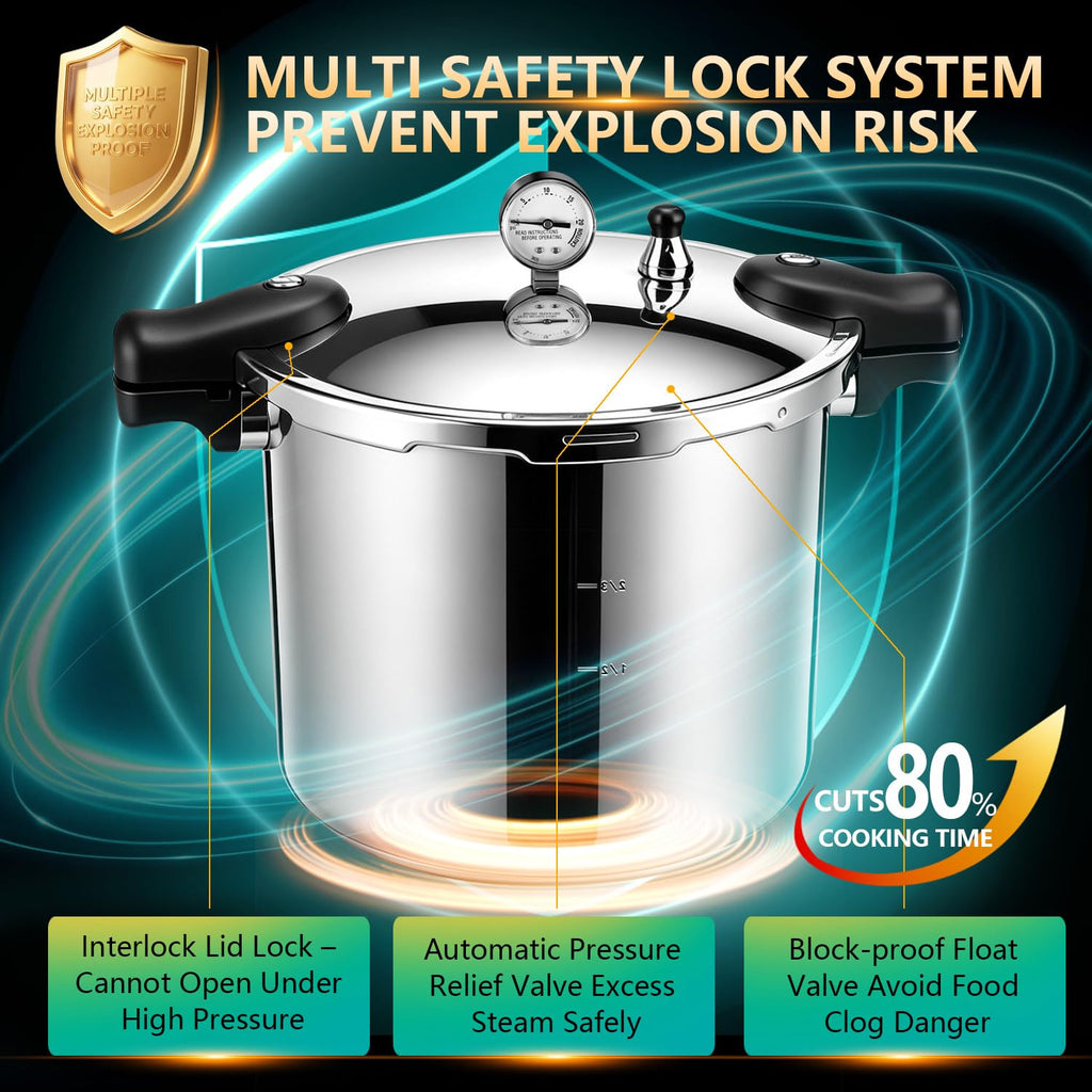 23-24QT Aluminum Pressure Cooker with Pressure Gauge R44070