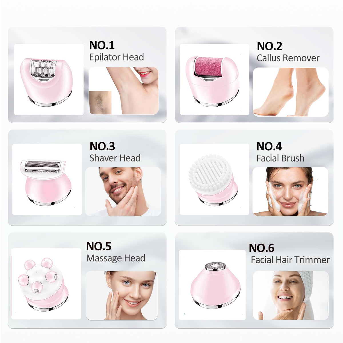 6 in 1 IPX7 Waterproof Rechargeable Epilator J747412