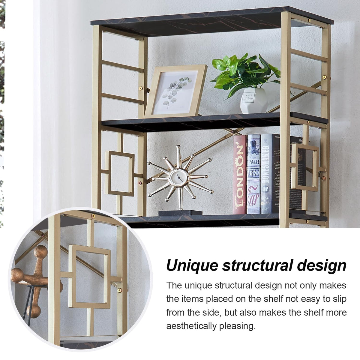 7-Tier Black Gold Metal Bookcase V552