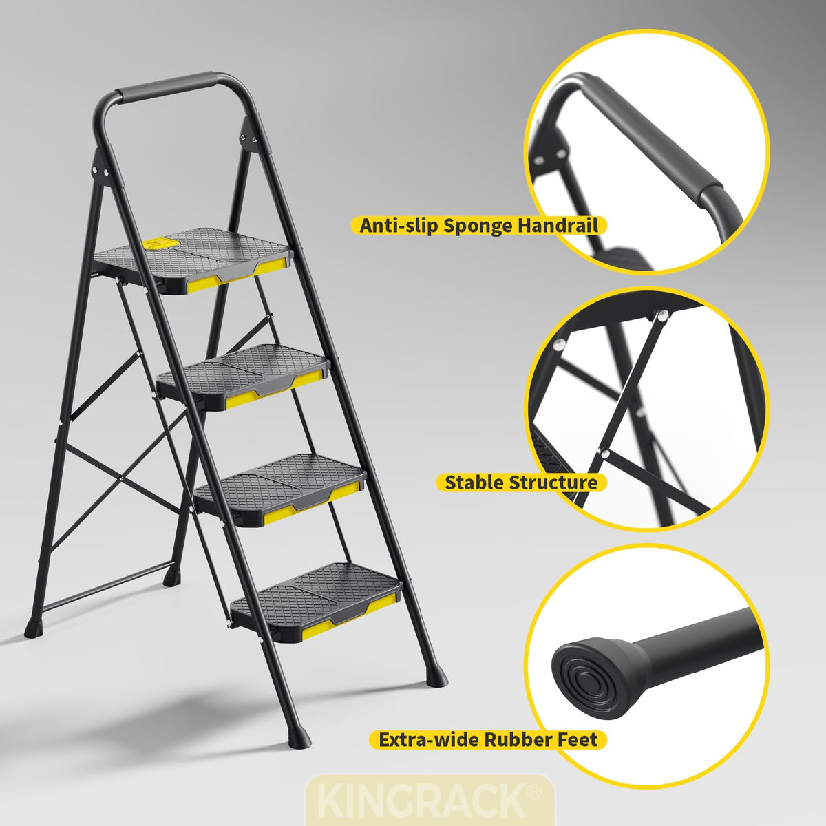4 Step Steel Step Stool with Safe-Lock, Black G1294