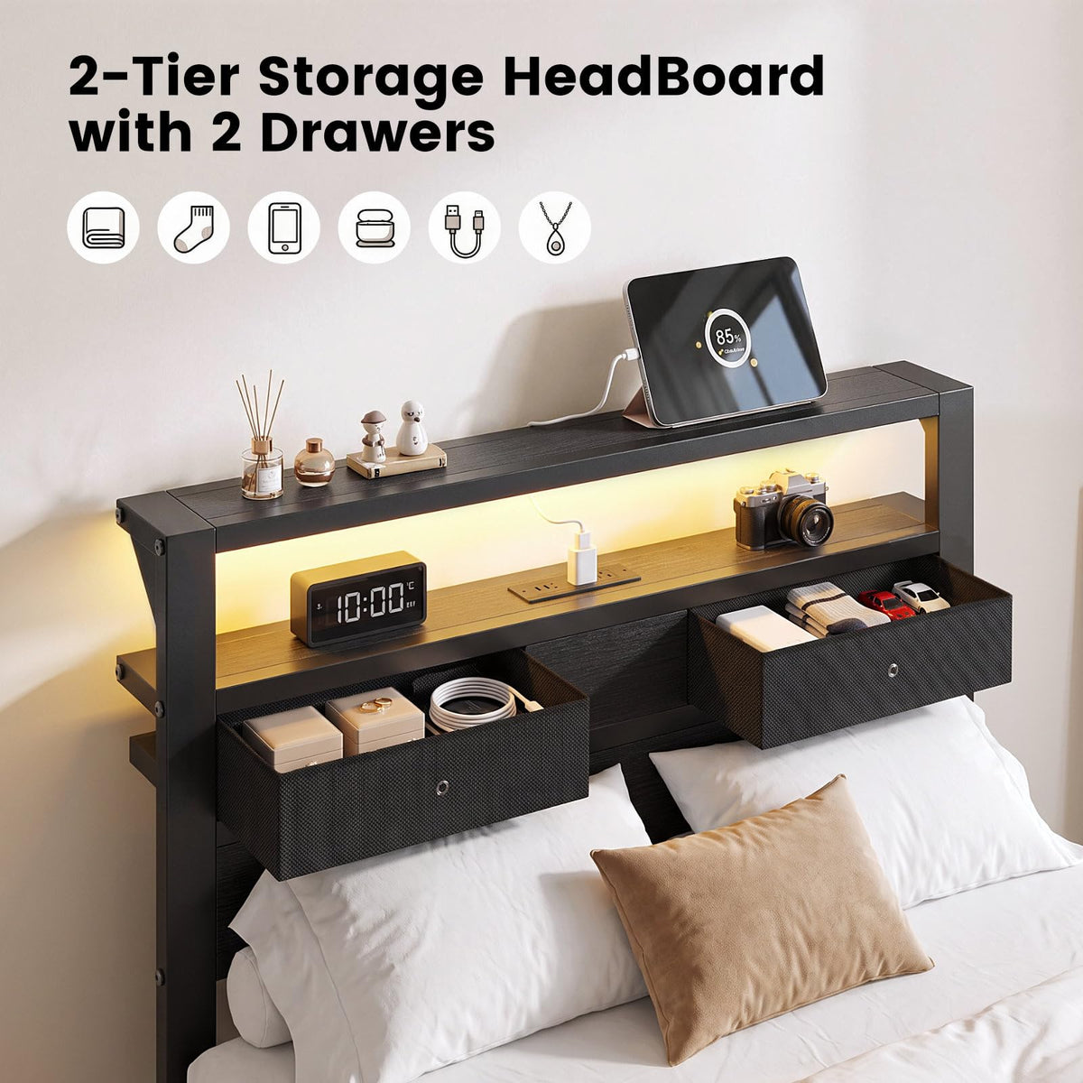 Twin Size Bed Frame with Storage Headboard and 2 Drawers I257410