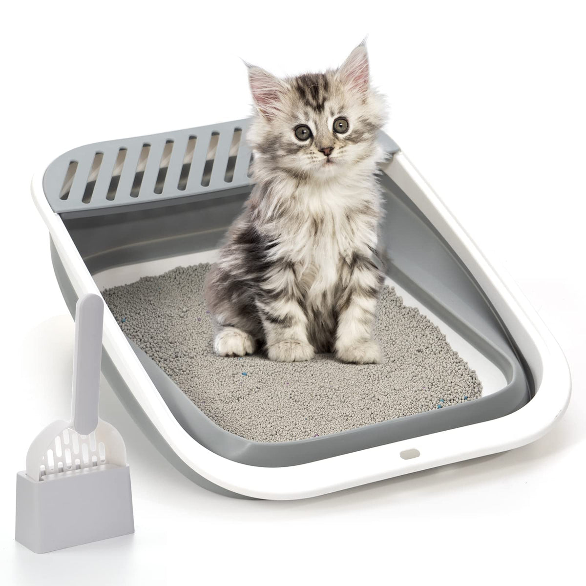 Foldable Height-Adjustable Cat Litter Box with Scoop T994