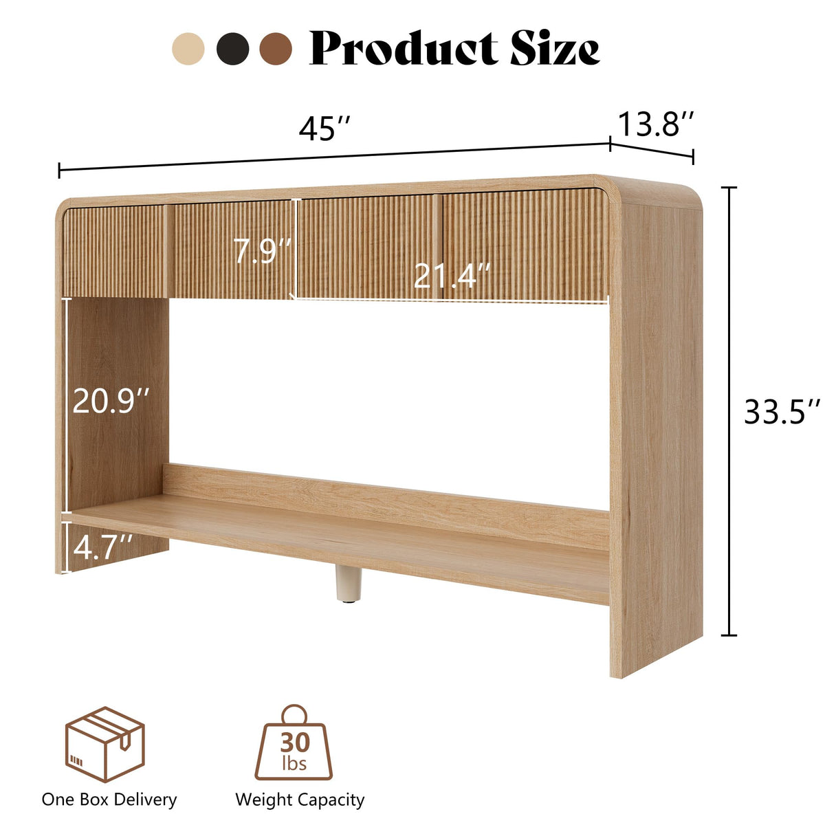45" Fluted Console Table with 2 Drawers and Open Shelf U951042