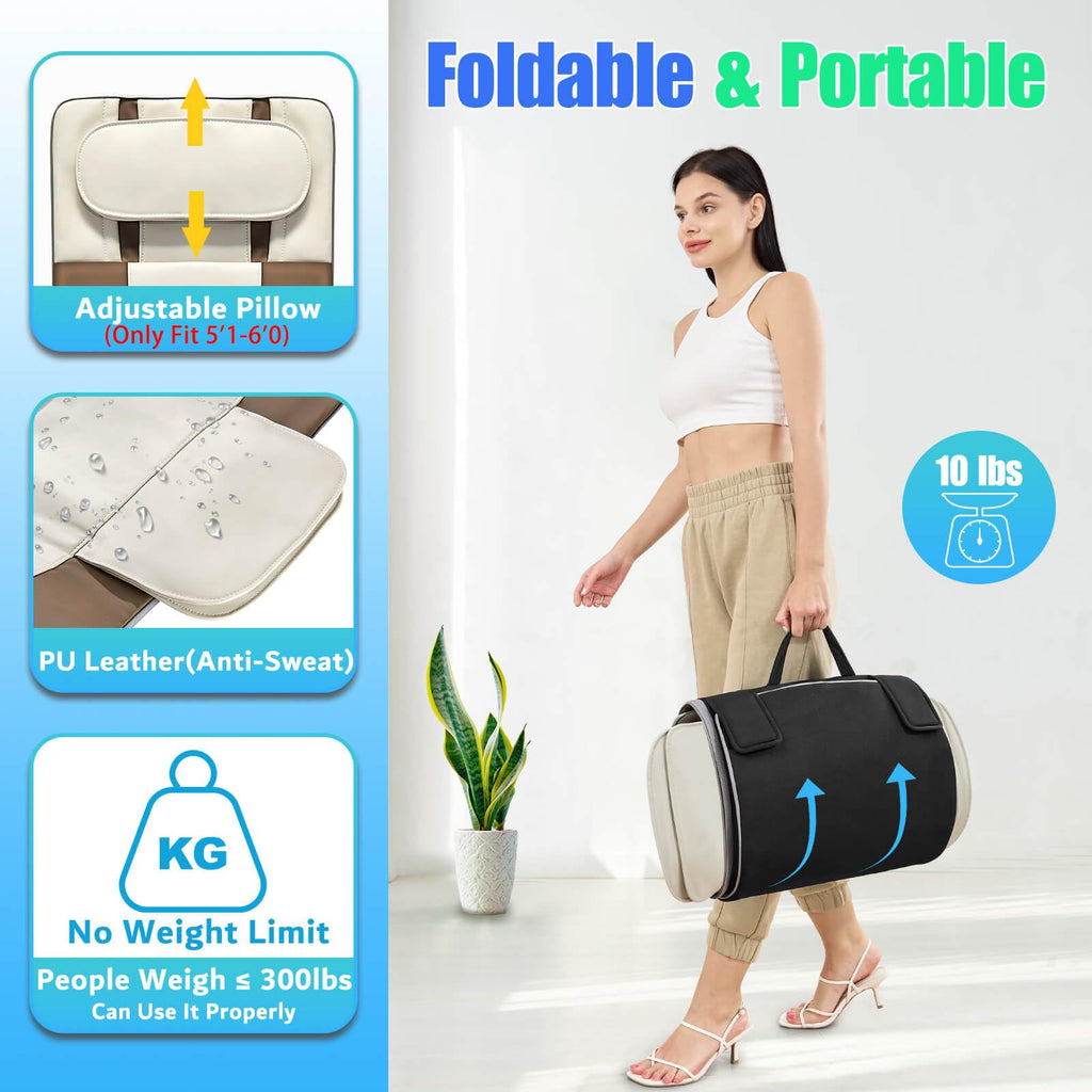 Full Body Massage Mat with Airbags Stretching & Heating, 3D Lumbar Traction, 4 Modes 3 Intensities 3 Heat Levels, PU Leather, Foldable A31259