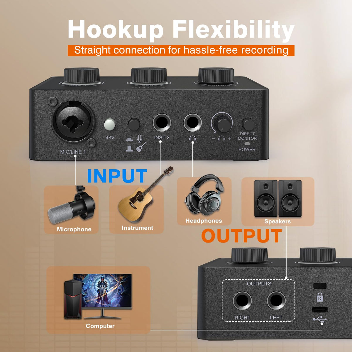 PC Audio Mixer with XLR, Monitor, 48V Phantom Power U6778