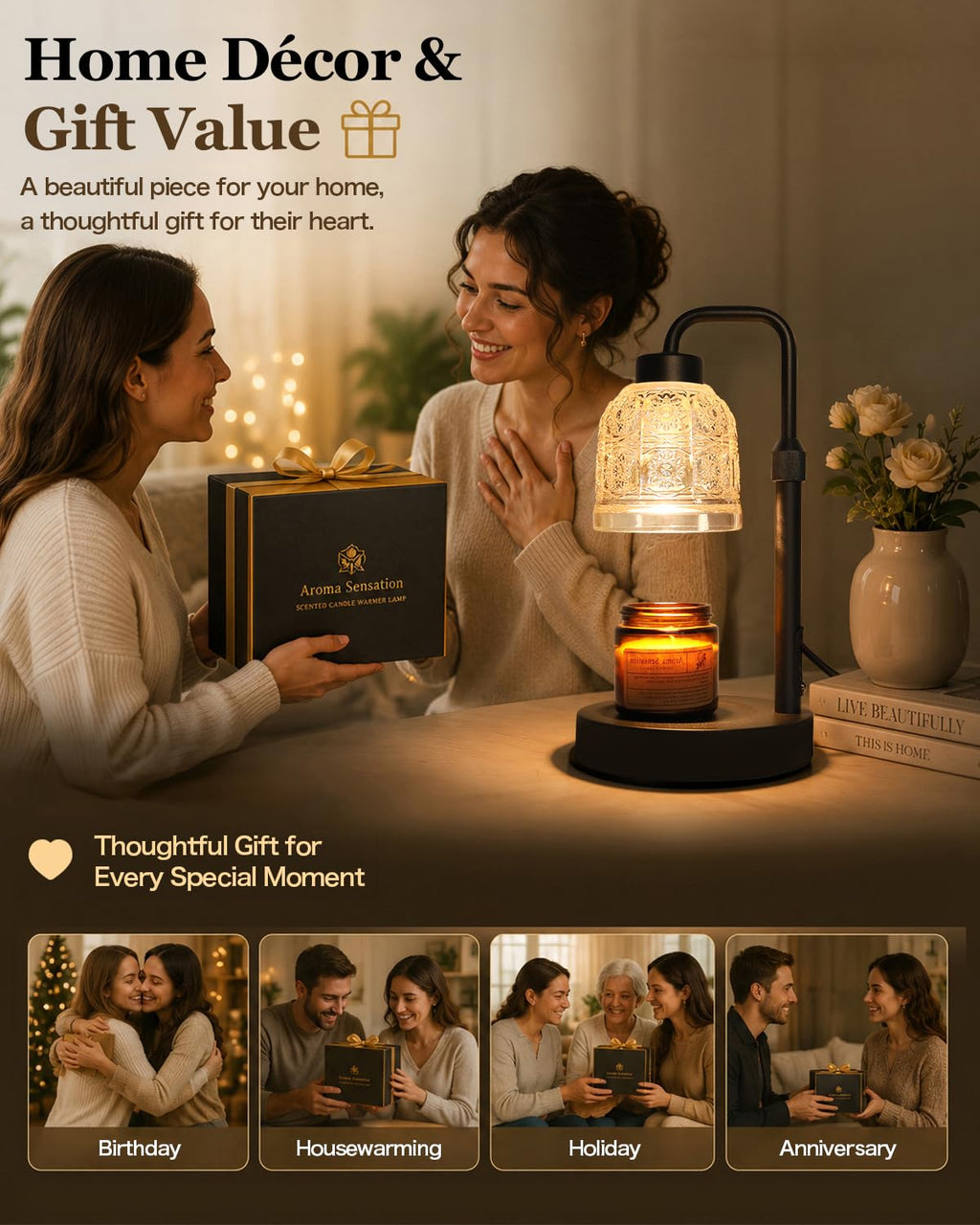 Candle Warmer Lamp with Timer, Gold I511182
