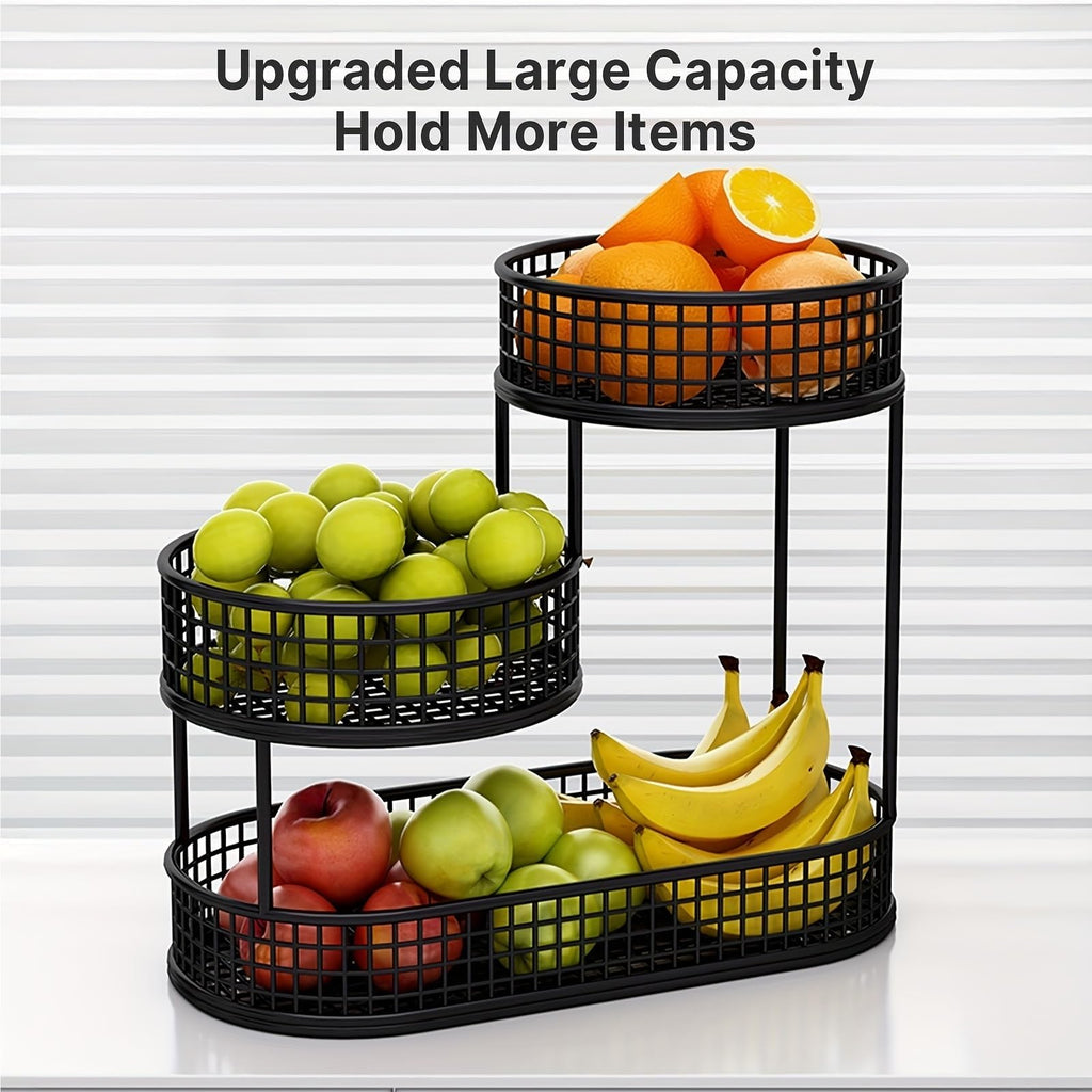 3-Tier Black Metal Fruit Basket with Cover F791078