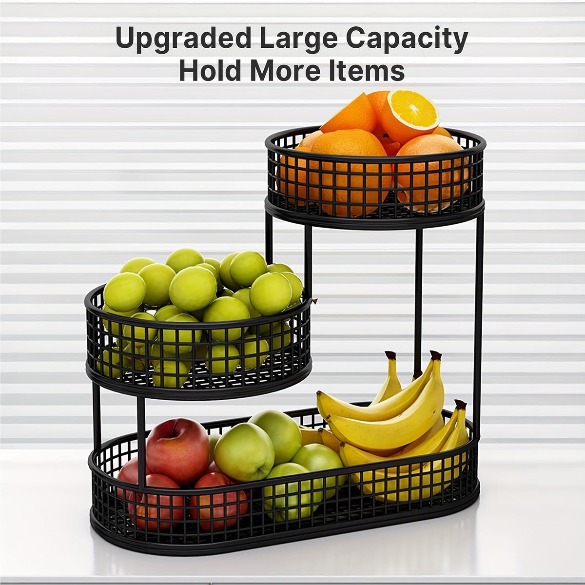 3-Tier Black Metal Fruit Basket with Cover F791078