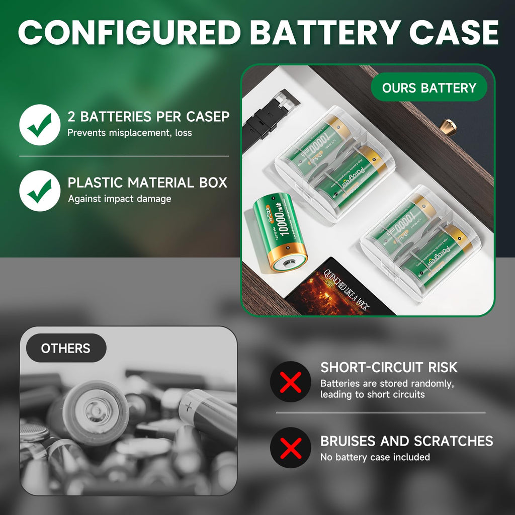 10000mAh Rechargeable D Batteries 6 Counts and Universal Battery Charger O80392
