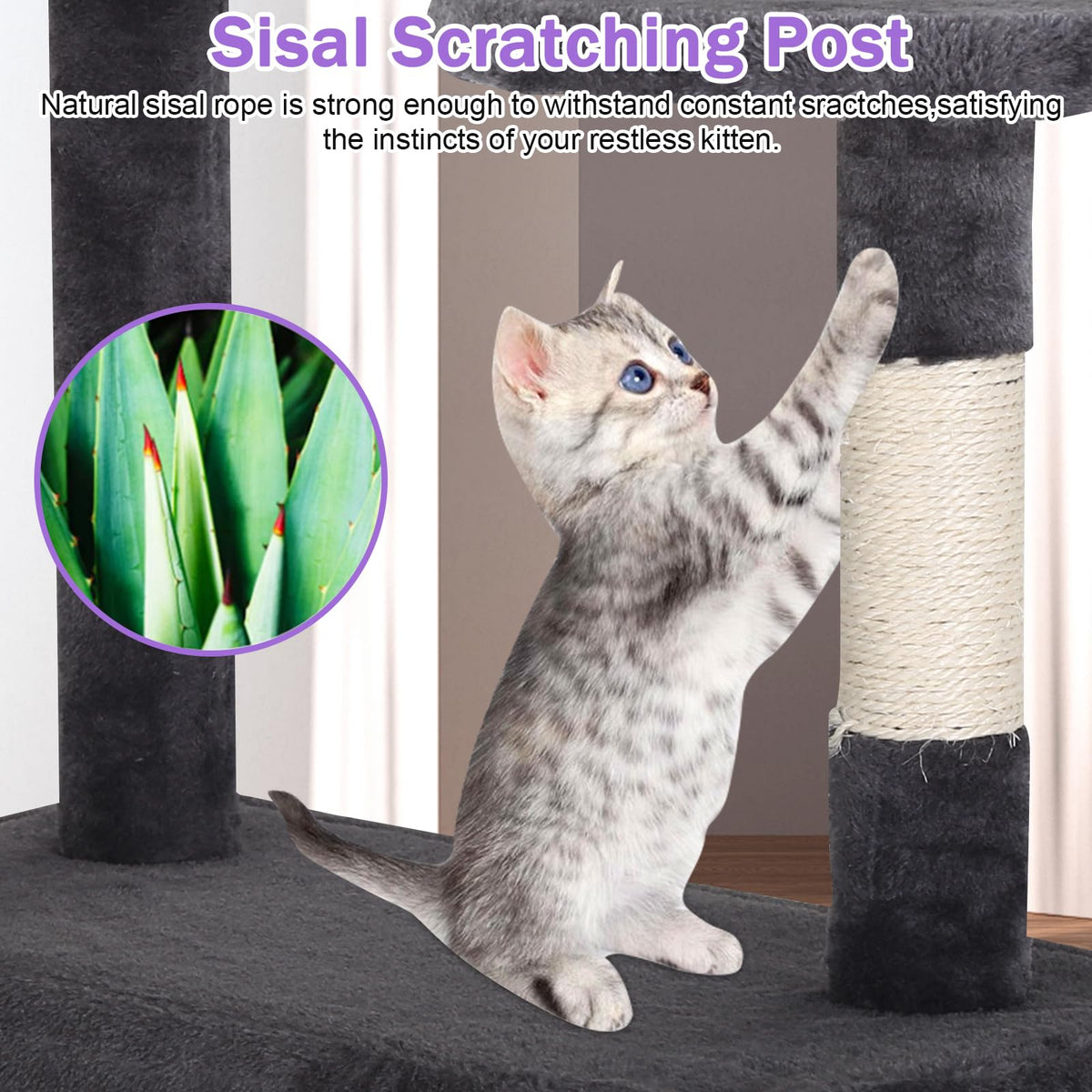 70 Inch Tall Dark Grey Cat Tree Cat Climbing Tower C1039