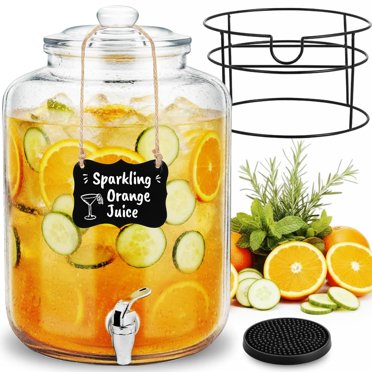 4 Gallon Glass Beverage Dispenser with Stand and Spigot W852841