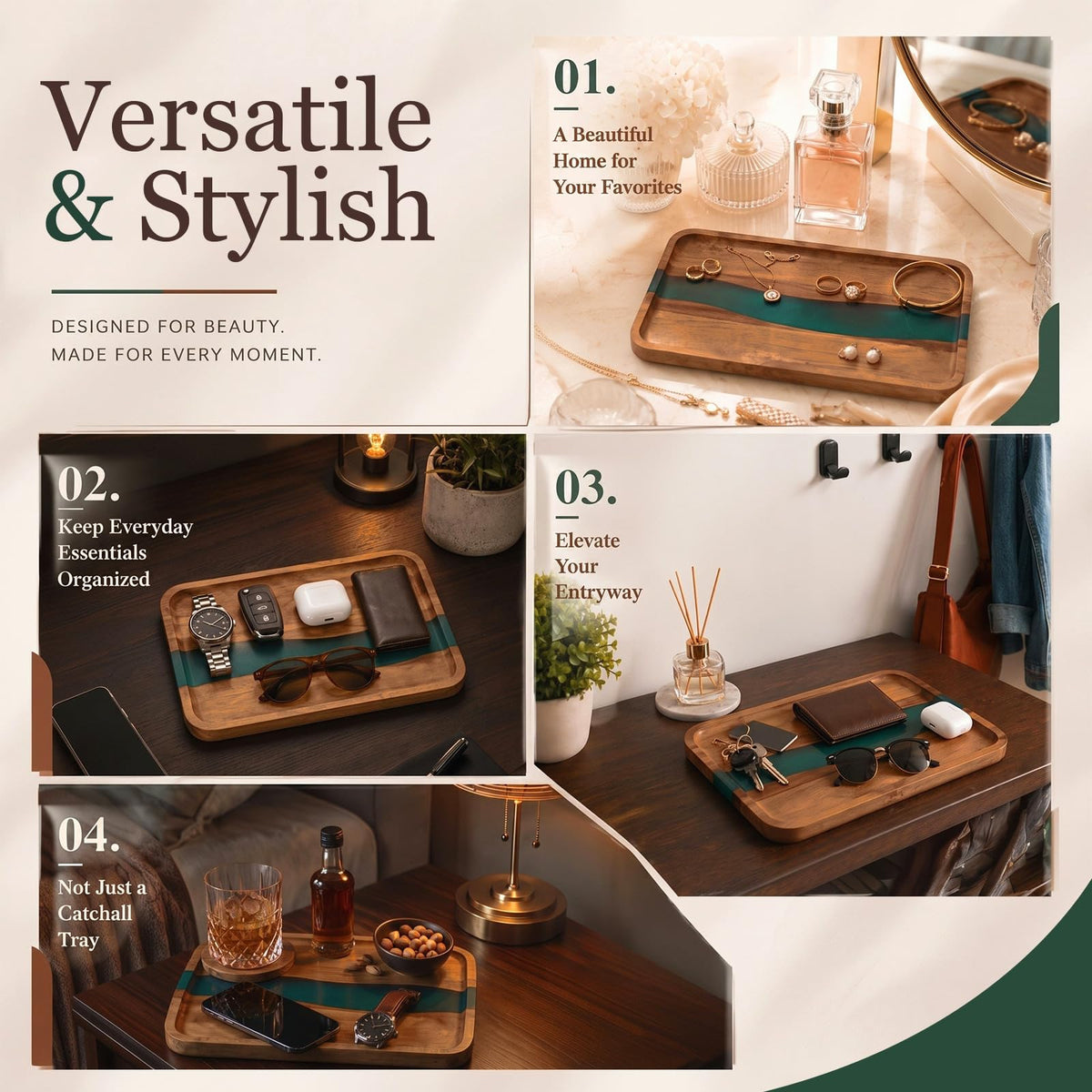 Turquoise Resin Acacia Wood Valet Tray Z3229