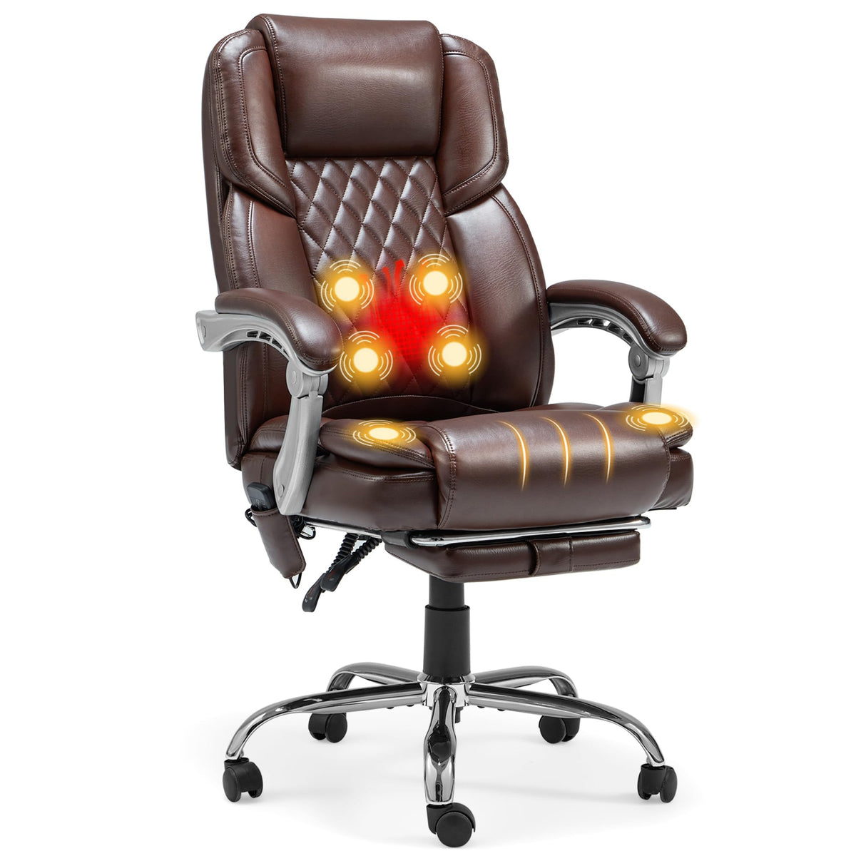 Brown Heated Massage Office Chair with Footrest C4532