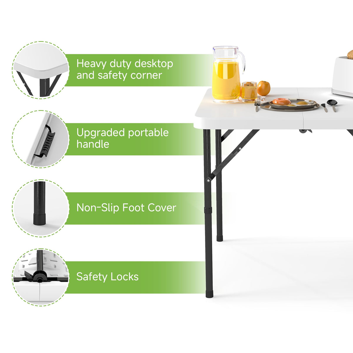34" Square Folding Table with Handle and Removable Legs, White M340
