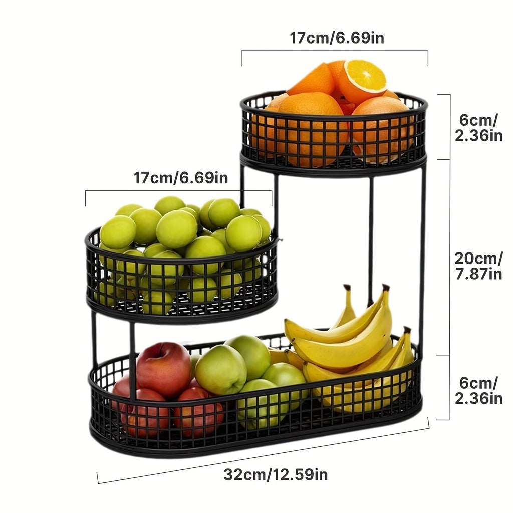 3-Tier Black Metal Fruit Basket with Cover F791078